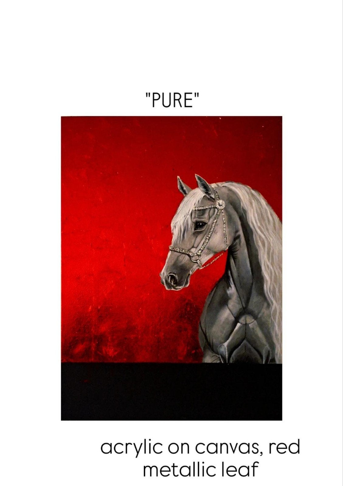 Schilderij "PURE" - Paard op rood metallic blad, 75x55 cm, Ophalen
