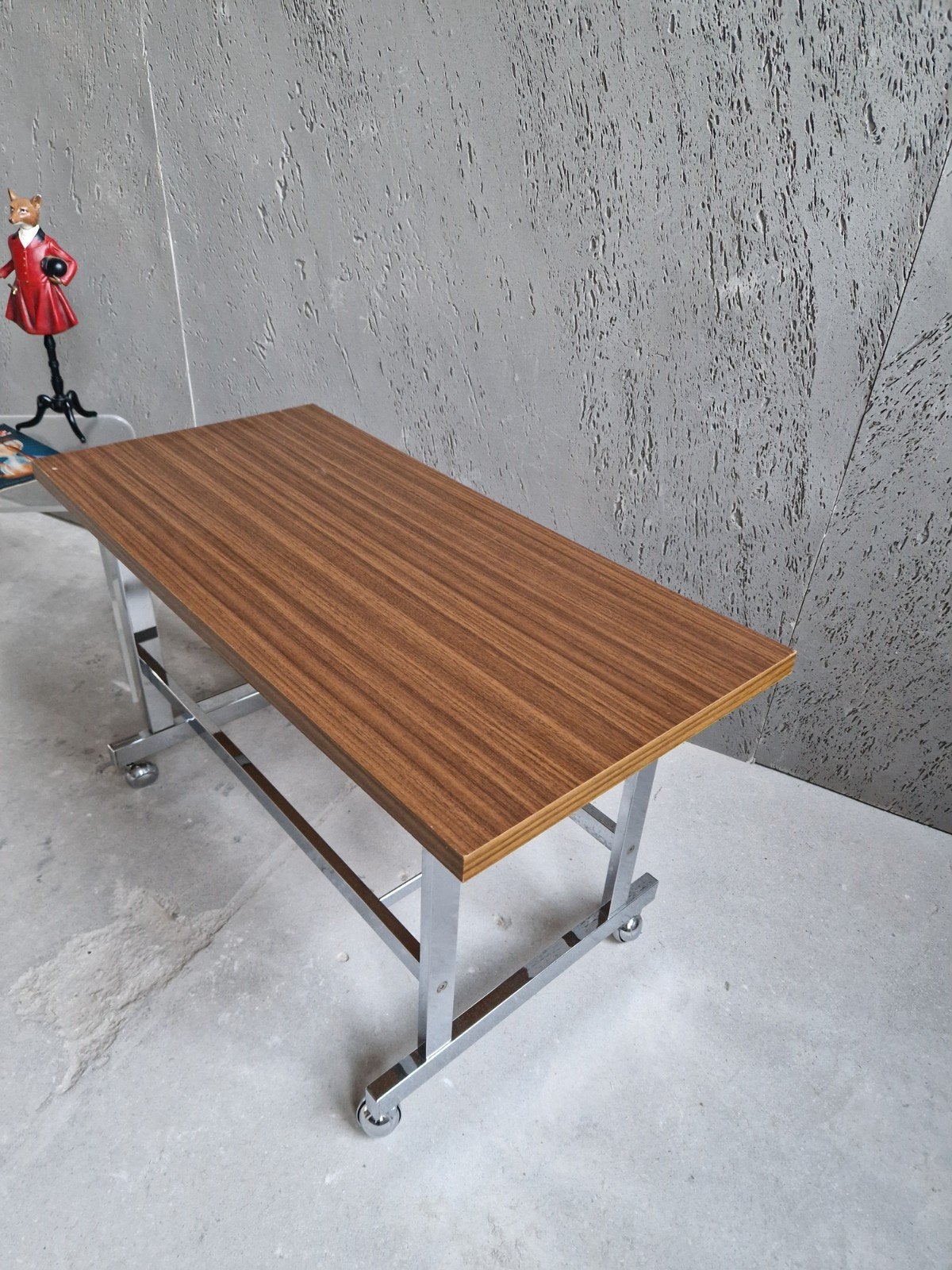 Tafel Space Age 60/70 jaren Chromen frame, Ophalen, Rechthoekig, Hout