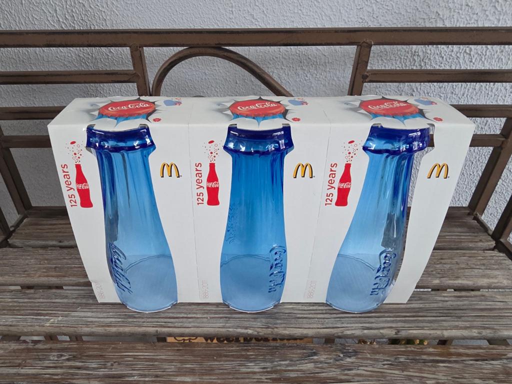 Coca-Cola glazen Mc donalds 2011 blauw 3 stuks, Verzamelen, Glas en Borrelglaasjes, Ophalen, Nieuw, Frisdrankglas