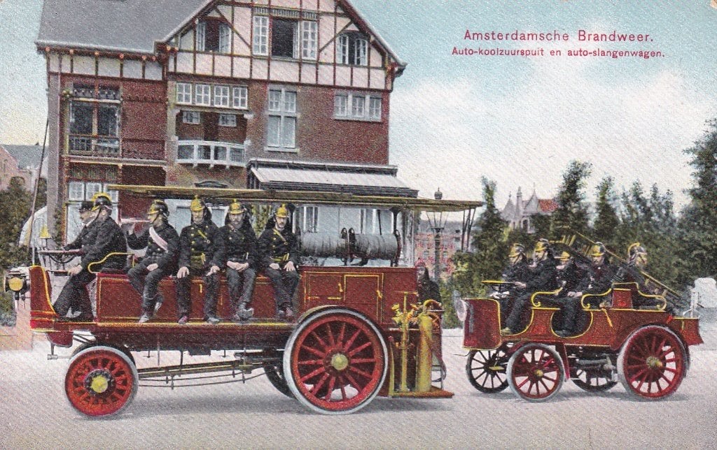 Oude ansichtkaart Amsterdamse Brandweer, Verzamelen, Ophalen of Verzenden, Voor 1920, Ongelopen, Noord-Holland