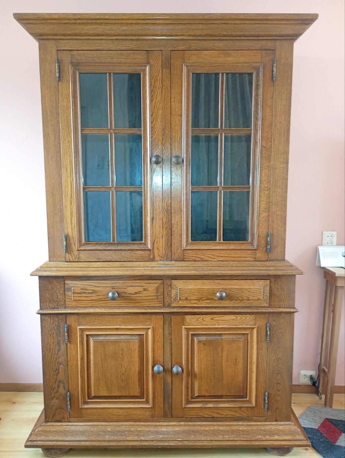 Mooie houten servieskast met glazen deuren, Ophalen, Gebruikt, 100 tot 150 cm, 200 cm of meer