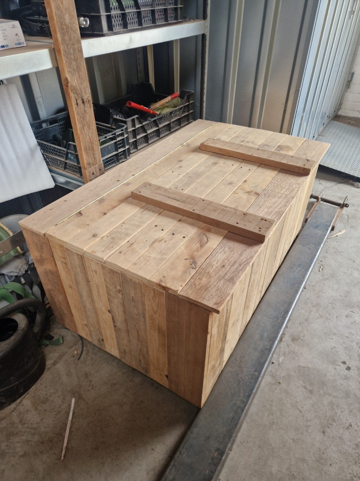 Houten opbergkist van pallethout ophalen in eibergen, Ophalen, 50 – 75, Gebruikt, 100 tot 150 cm