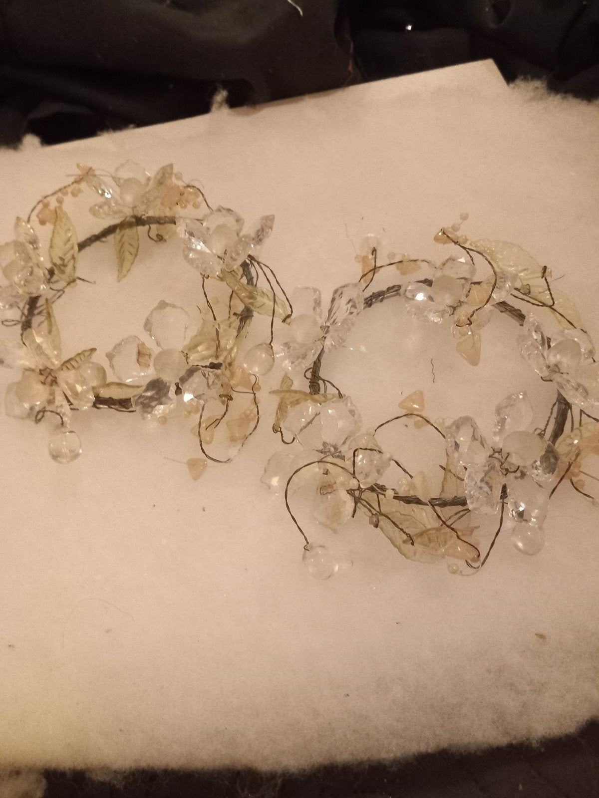 Kaarsenringen met kristallen bloemen - 9 cm diameter, Gebruikt, Meerkleurig, Ophalen of Verzenden, Glas