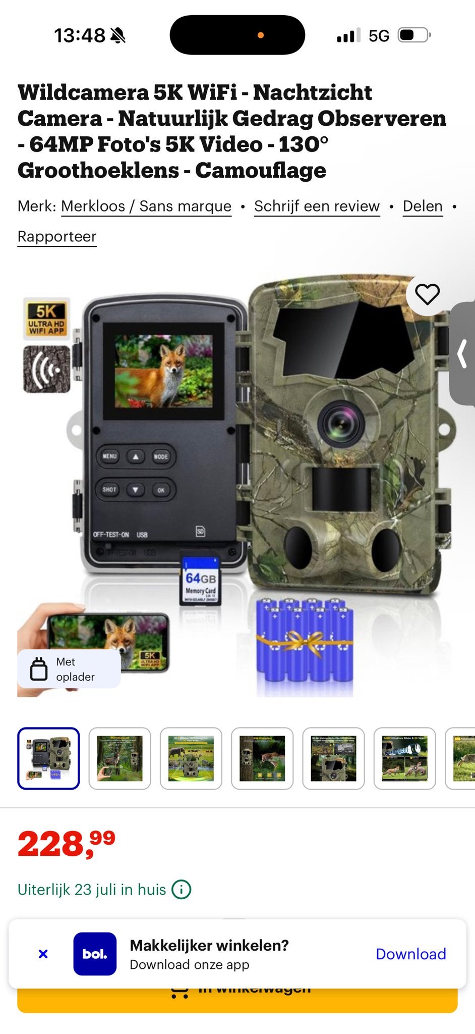 Foto 2 van Wildcamera 5K WiFi Nachtzicht 64MP Groothoeklens nieuw
