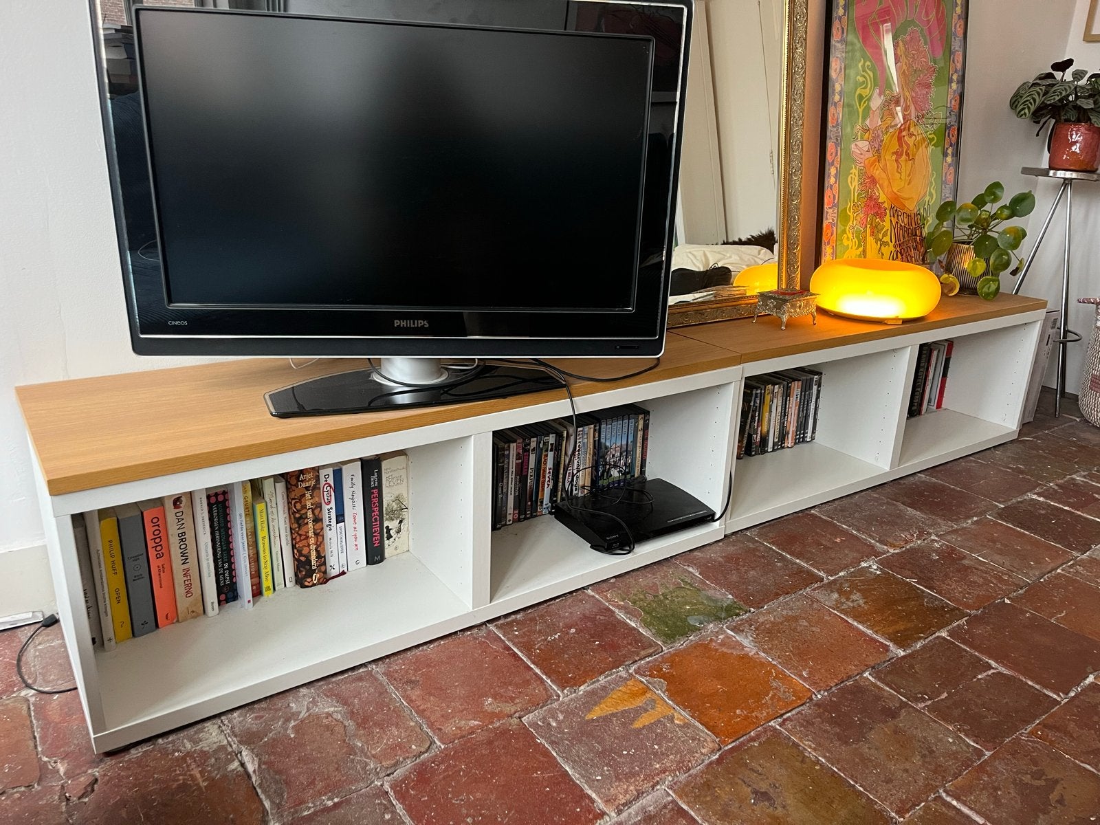 Bestå tv-meubel met houten blad - 2 stuks, Ophalen, Zo goed als nieuw, 200 cm of meer, Minder dan 100 cm