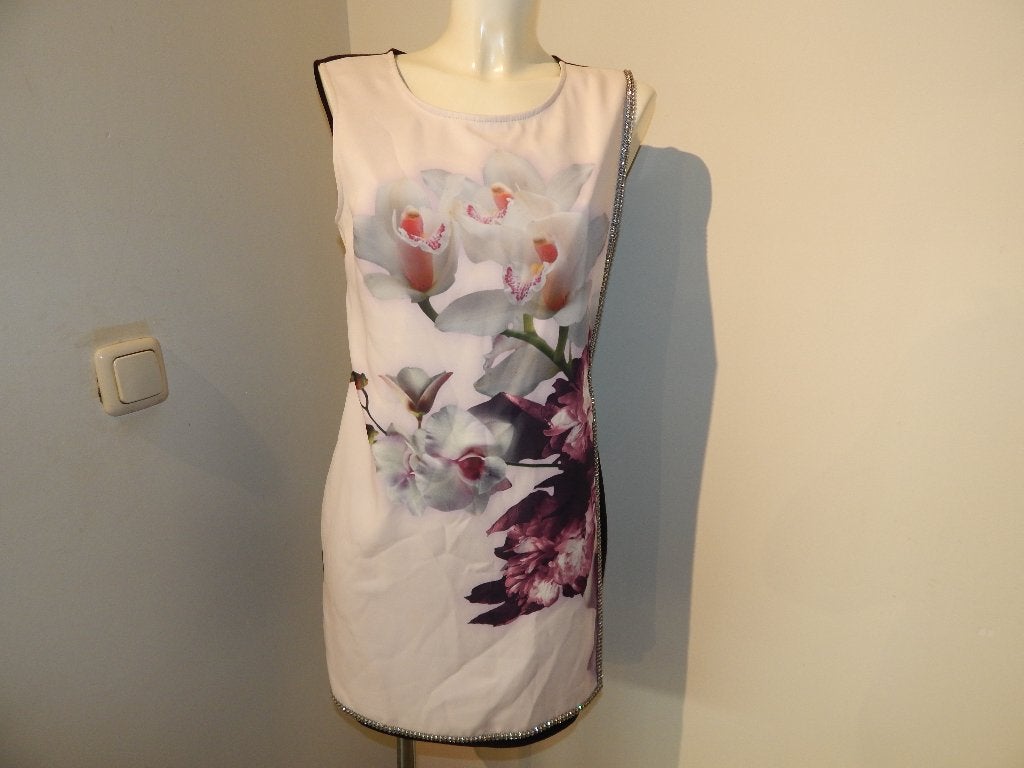 Ted Baker jurk flap voorkant bloemen afgezet met steentjes M, Maat 38/40 (M), Zo goed als nieuw, Ted Baker, Boven de knie