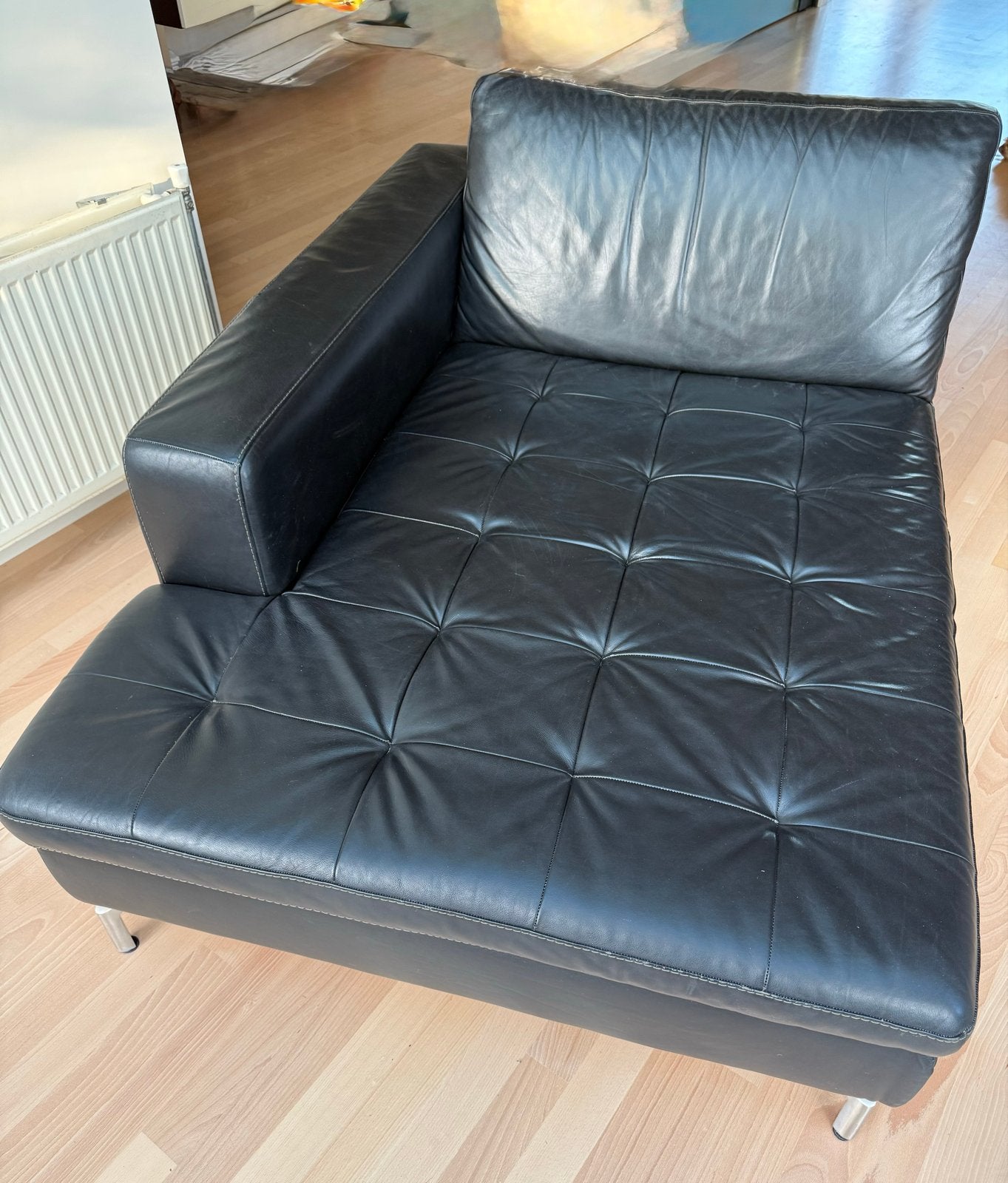 Natuzzi Chaises longues- Zwart leer, 160x110 cm, Gebruikt, Eenpersoons, 100 tot 125 cm, 150 tot 200 cm
