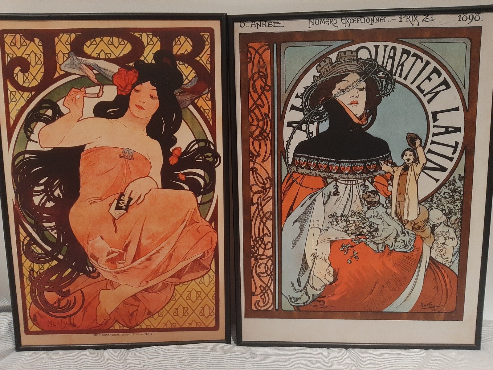2 Alphonse Mucha ingelijste posters Art Nouveau/Deco, Antiek en Kunst, Ophalen of Verzenden