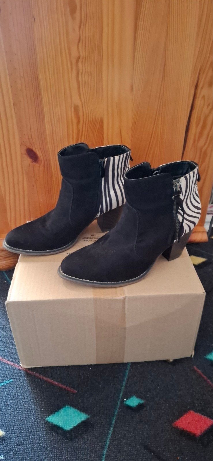 Emilio Luciano laarsjes met zebraprint, maat 38, Ophalen of Verzenden, Zo goed als nieuw, Zwart
