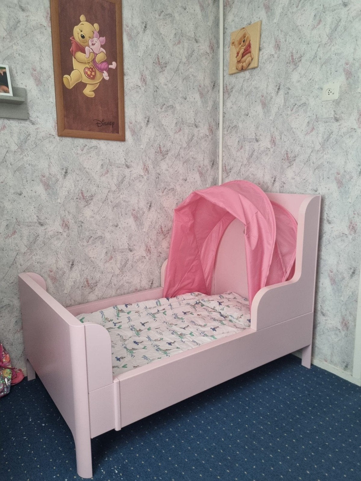 IKEA Busunge meegroeibed roze met luifel, Ophalen, 70 tot 85 cm, Zo goed als nieuw, Lattenbodem