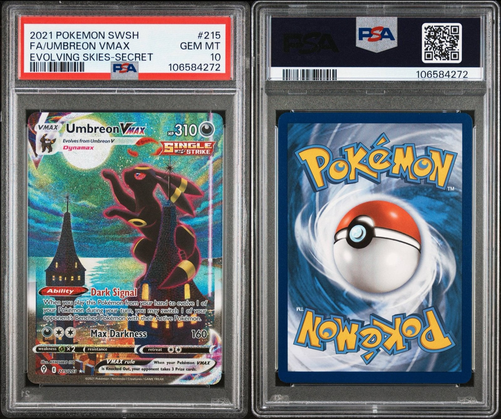 Umbreon VMAX 215 PSA 10, Ophalen of Verzenden, Nieuw, Losse kaart, Foil
