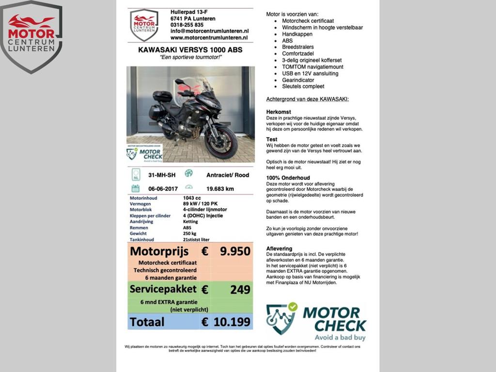 KAWASAKI VERSYS 1000 nieuwstaat, 4 cilinders, Motorrijbewijs A, Bedrijf, Onbekend