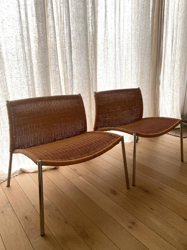 2X DESIGN ROTAN LOUNGE STOEL, Ophalen, Gebruikt, Zwart, Twee