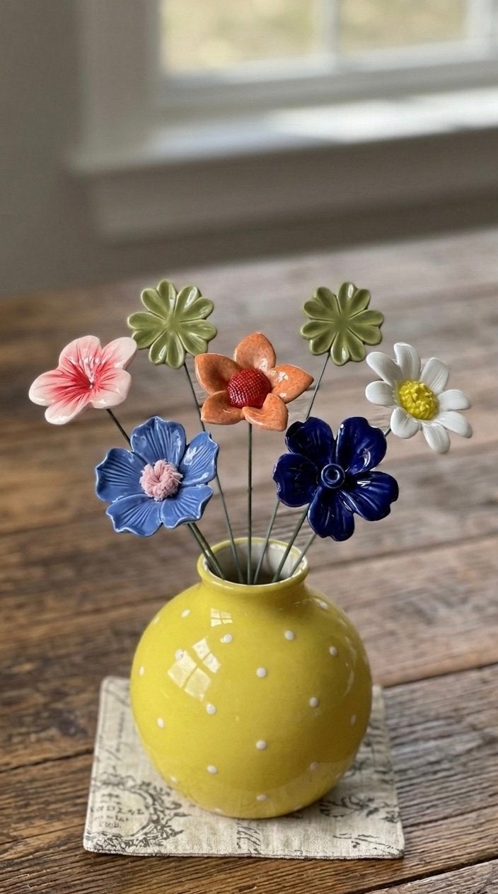 NIEUw !! Prachtig boeket keramieken bloemen 7 stuks, Steen/keramiek, Ophalen of Verzenden, Nieuw