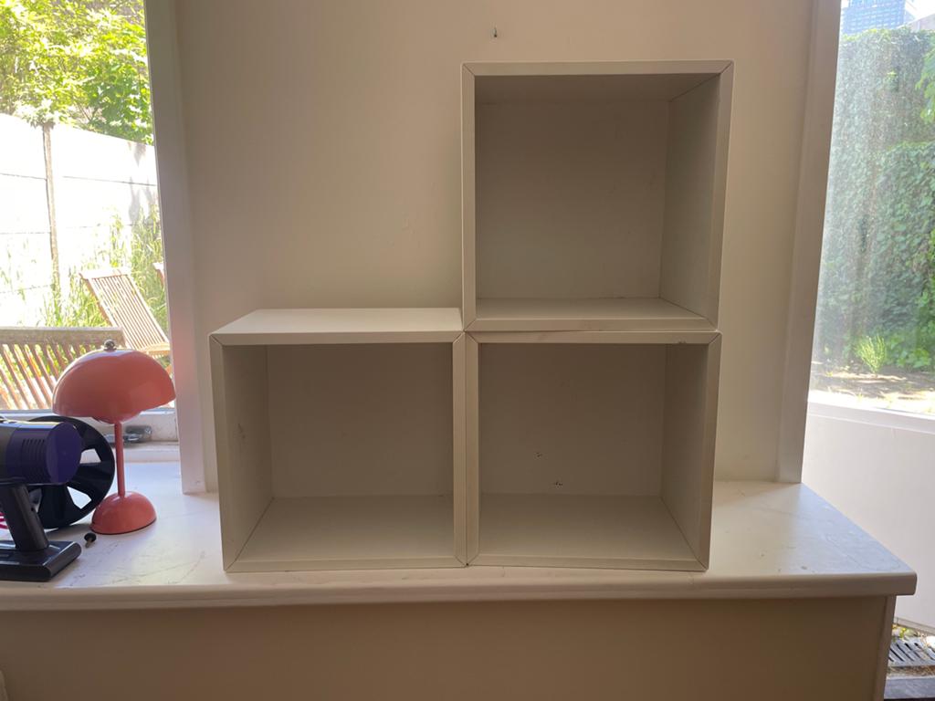 Set van 3 witte kubusplanken/opbergers, Huis en Inrichting, Kasten | Overige, Gebruikt, Ophalen