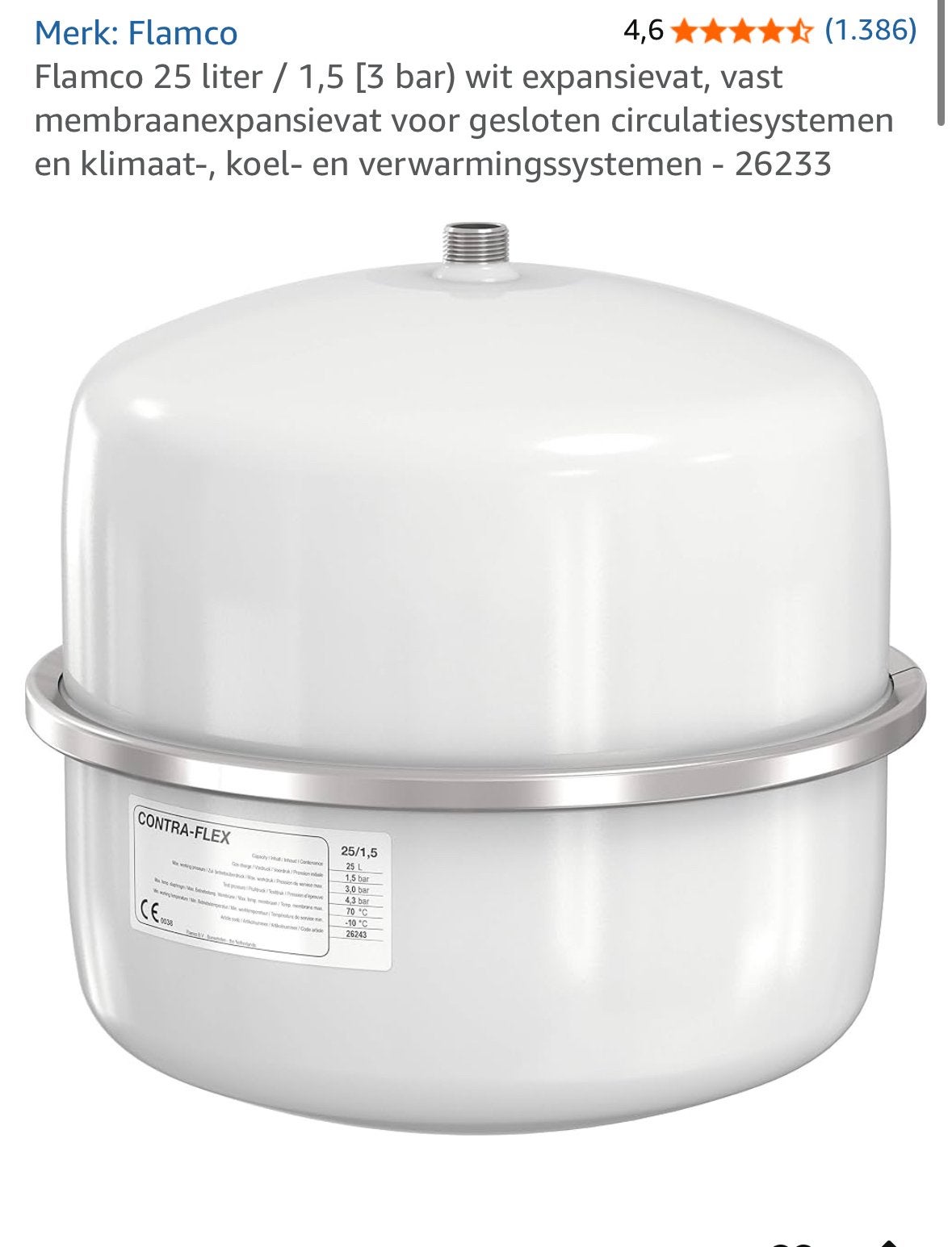 Flamco Contra-Flex 25 liter expansievat WIT, Ophalen of Verzenden, Nieuw, Overige typen