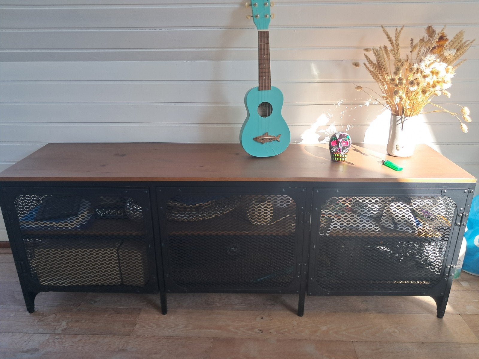 IKEA FJÄLLBO Tv-meubel zwart 150x36x54 cm, Ophalen, Grenenhout, 150 tot 200 cm, Zo goed als nieuw