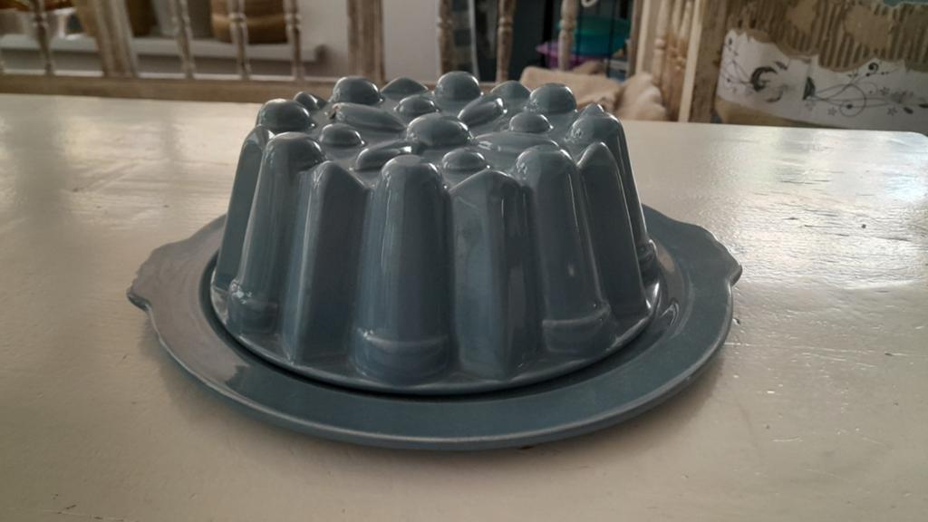 Oud-blauwe keramieke puddingvorm - Nostalgische keuken, Ophalen of Verzenden