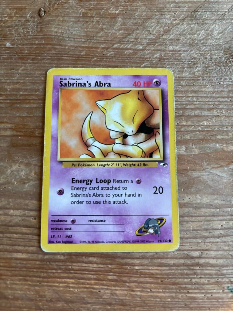 Sabrina's Abra Gym Heroes Pokémon Kaart #63, Ophalen of Verzenden, Gebruikt, Losse kaart