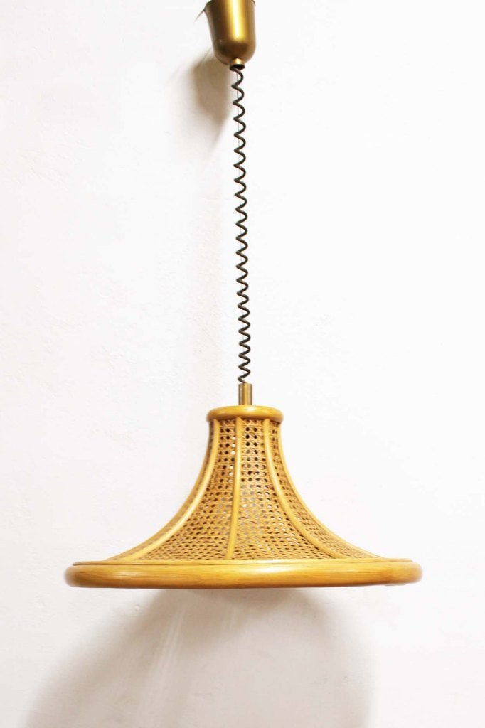 Grote vintage lamp, rotan en webbing. Wabi Sabi hanglamp, Ophalen, O, O, Retro, vintage, wbabi sabi, eclectisch, boho, bohemien, ibiza