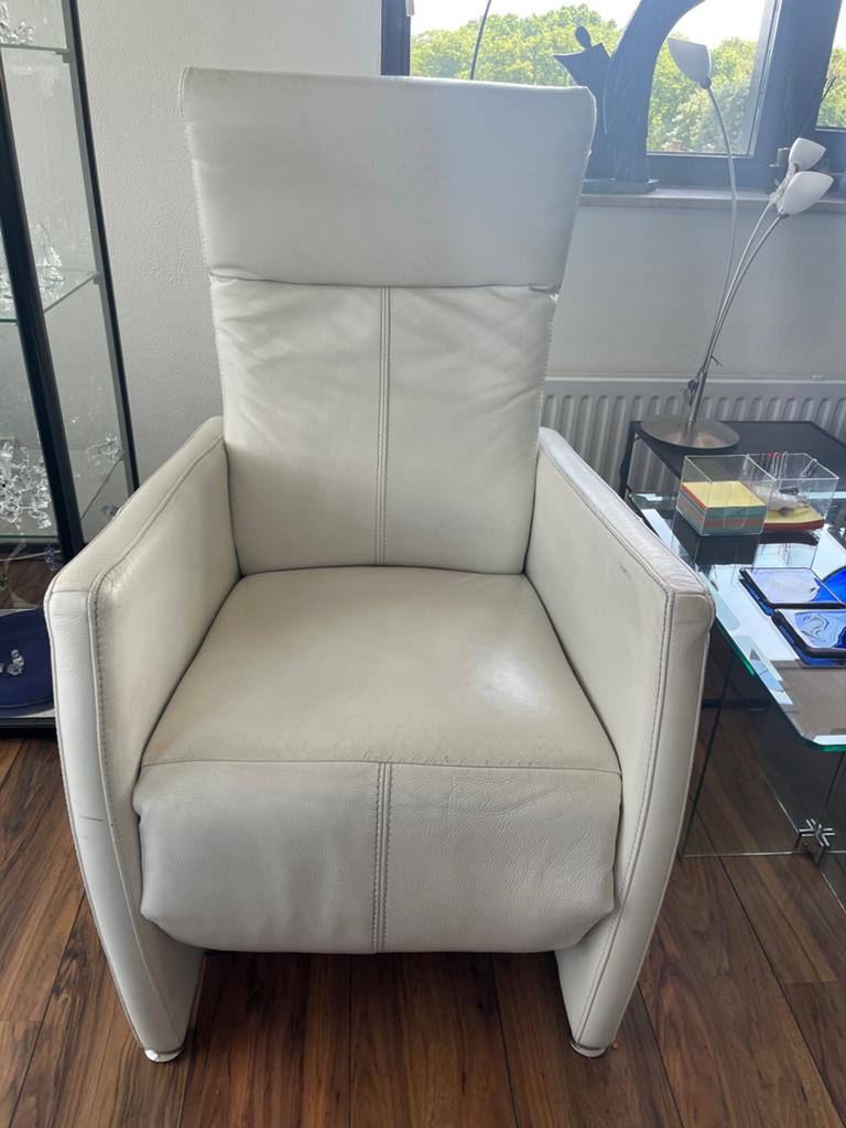 Montèl Design Leren Relaxfauteuil - Crème Wit, Huis en Inrichting, Fauteuils, Ophalen, Gebruikt, Leer, 75 tot 100 cm