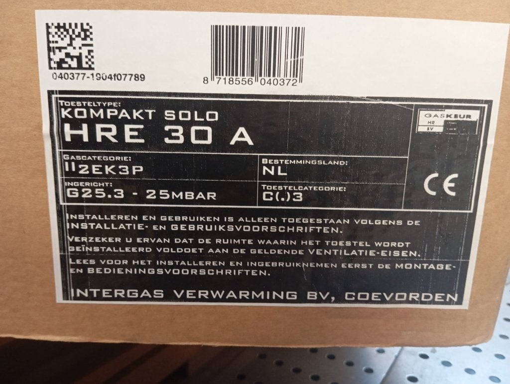 Intergas Kompact Solo HRE 30 A, Ophalen, 30 tot 80 cm, Cv-ketel of Combi-ketel, Nieuw