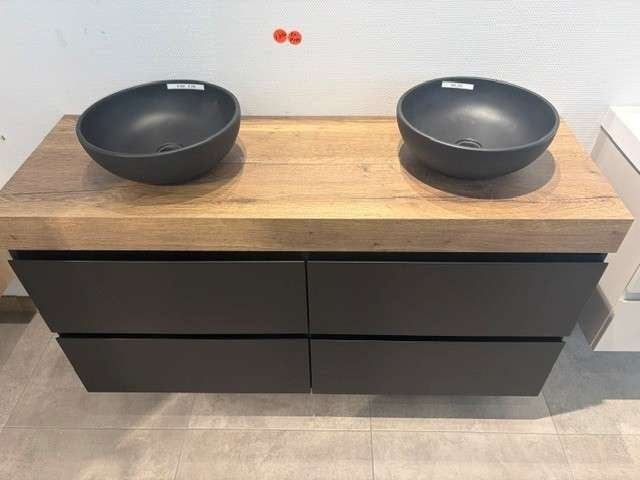 Revital badkamermeubel 140cm mat zwart/naturel eiken, 100 tot 150 cm, Niet ingevuld, Zo goed als nieuw, Minder dan 100 cm