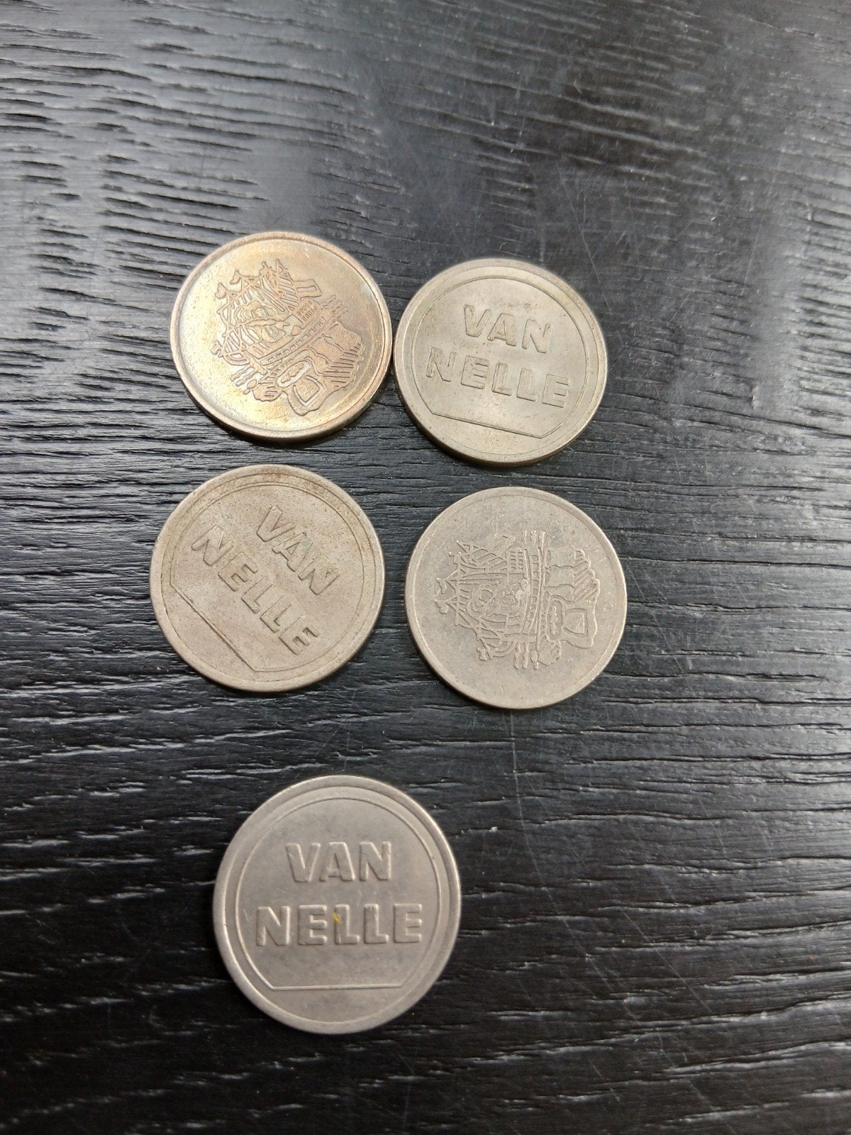 5 Van Nelle munten - Vintage reclame penningen, Ophalen of Verzenden, Overige waardes, Losse munt