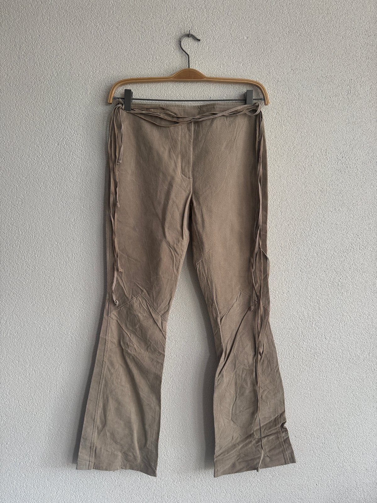 Vintage Y2K beige echt leren suede broek met franjes, Vintage, Maat 42/44 (L), Vintage, Ophalen of Verzenden