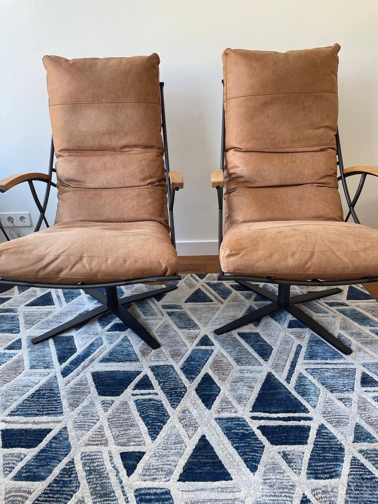 Set lederen relaxstoelen, Huis en Inrichting, Fauteuils, Ophalen, Zo goed als nieuw, 50 tot 75 cm, Leer