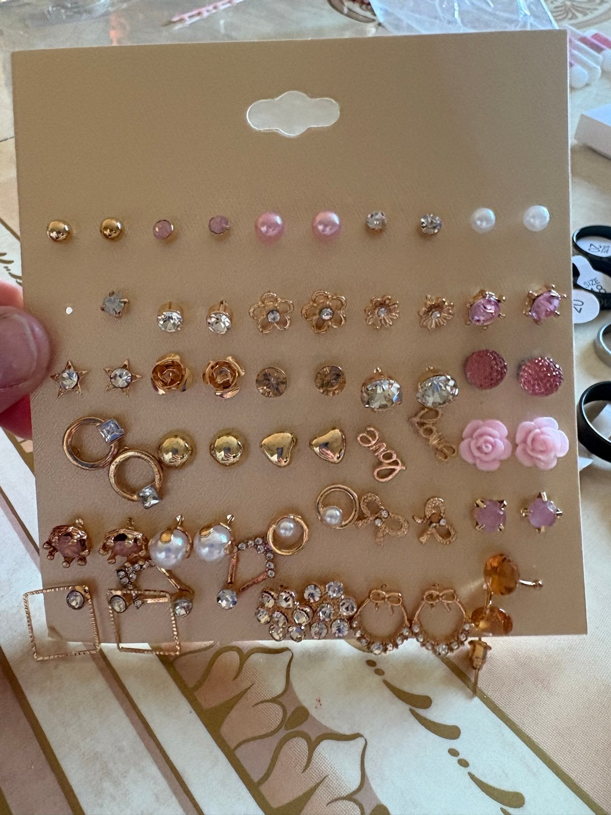 Partij oorbellen en ringen cadeau zakjes, Met kristal, Overige materialen, Overige kleuren, Nieuw