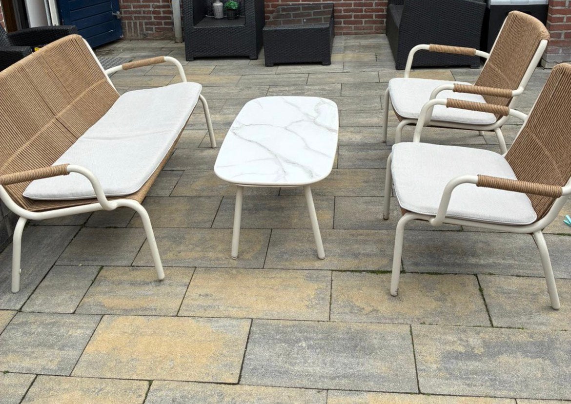 Kees Smit Bellagio caronia loungset creme, Ophalen, 4 zitplaatsen, Rotan, Loungeset