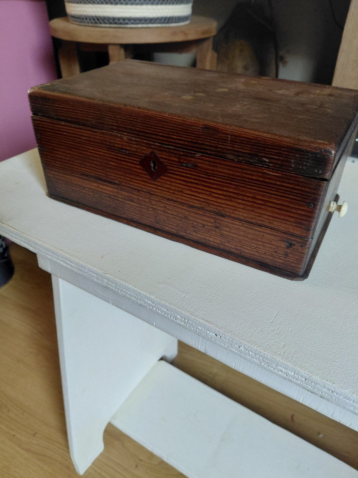 Oud houten kistje sieradenkistje, Ophalen of Verzenden