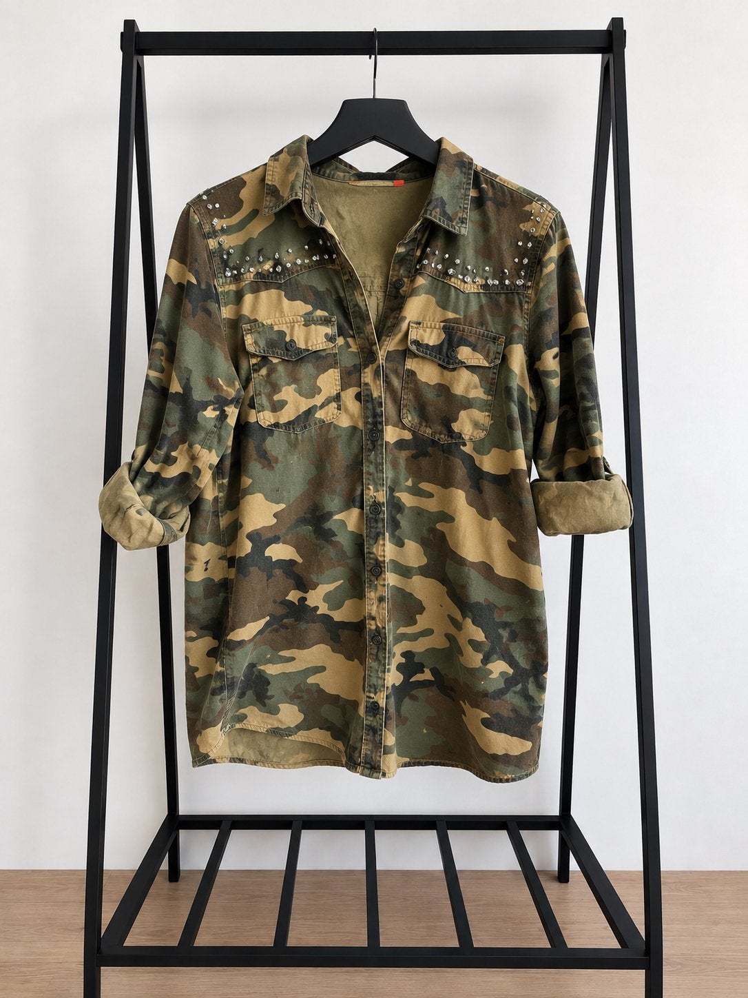 Only Camouflage blouse dames camo army 40 studs utility, Verzenden, Zo goed als nieuw, Maat 38/40 (M), Groen