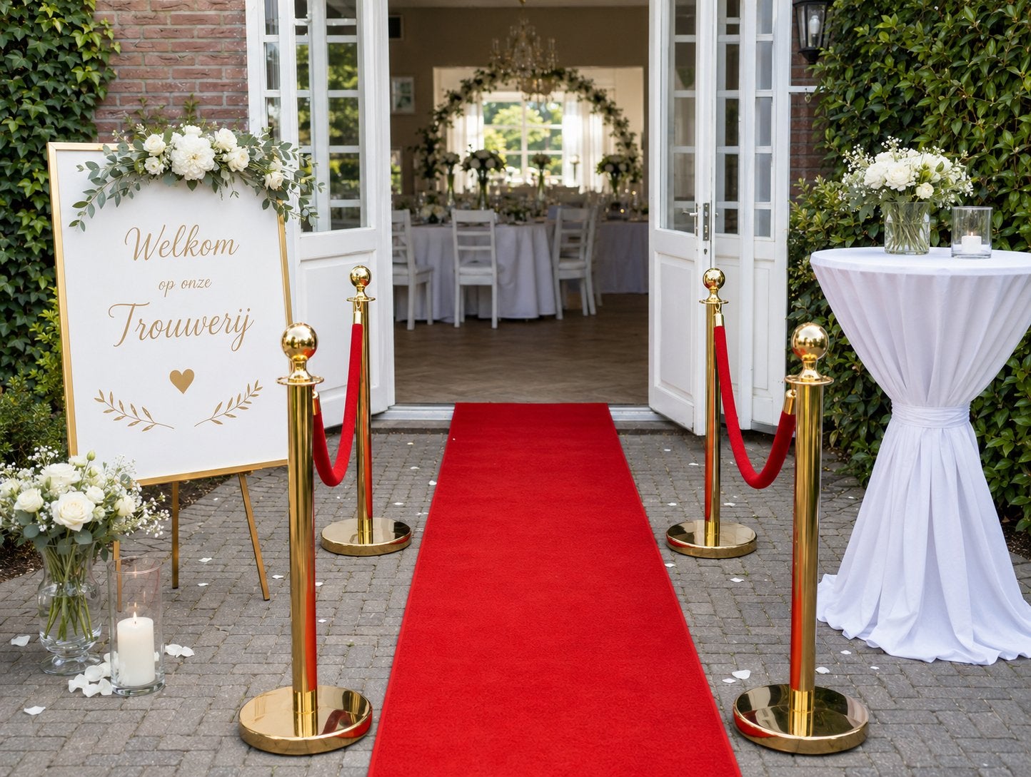 Rode loper met gouden paaltjes te huur, Ophalen, Zo goed als nieuw