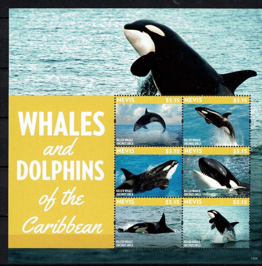 NEVIS 2015 PF BLOK ORKA DOLFIJNEN ZEEZOOGDIEREN ZEELEVEN, Ophalen of Verzenden, Postfris, Dier of Natuur