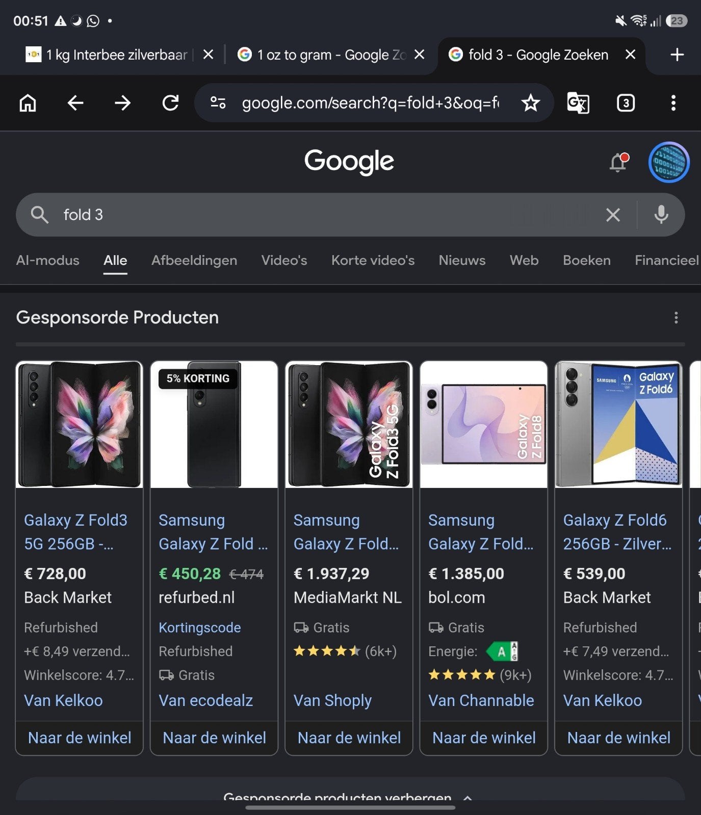 Samsung Galaxy Z Fold 3 - Krasvrij - Met simlock, Telecommunicatie, Ophalen of Verzenden, Zo goed als nieuw, Galaxy Z Fold, Met simlock