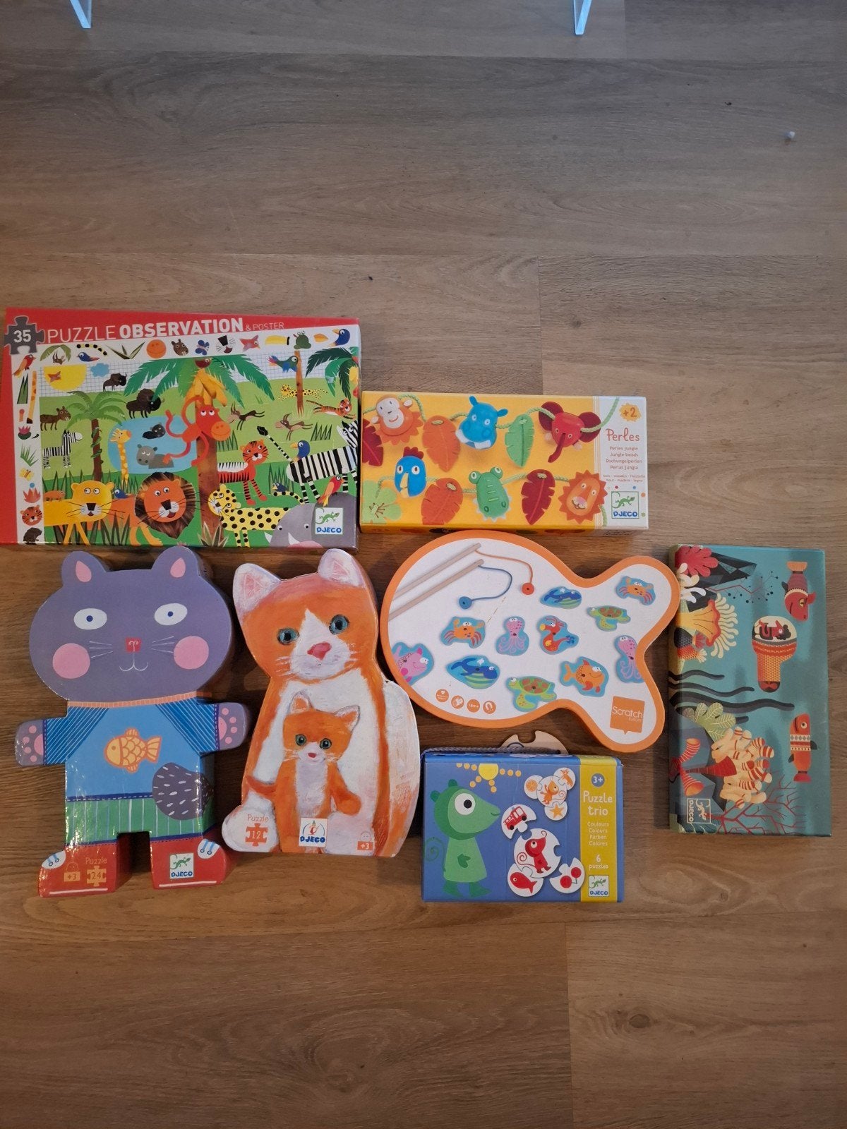 DJECO PUZZELS SPELLEN o.a Visspel Hengelspel Kralen, Ophalen of Verzenden, Zo goed als nieuw
