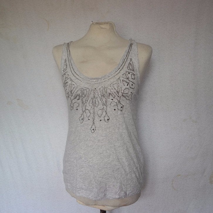 Grijs t-shirt.Zilveren kralen.Mt XS.Merk H&M, Kleding | Dames, ., Ophalen of Verzenden, Zo goed als nieuw, .