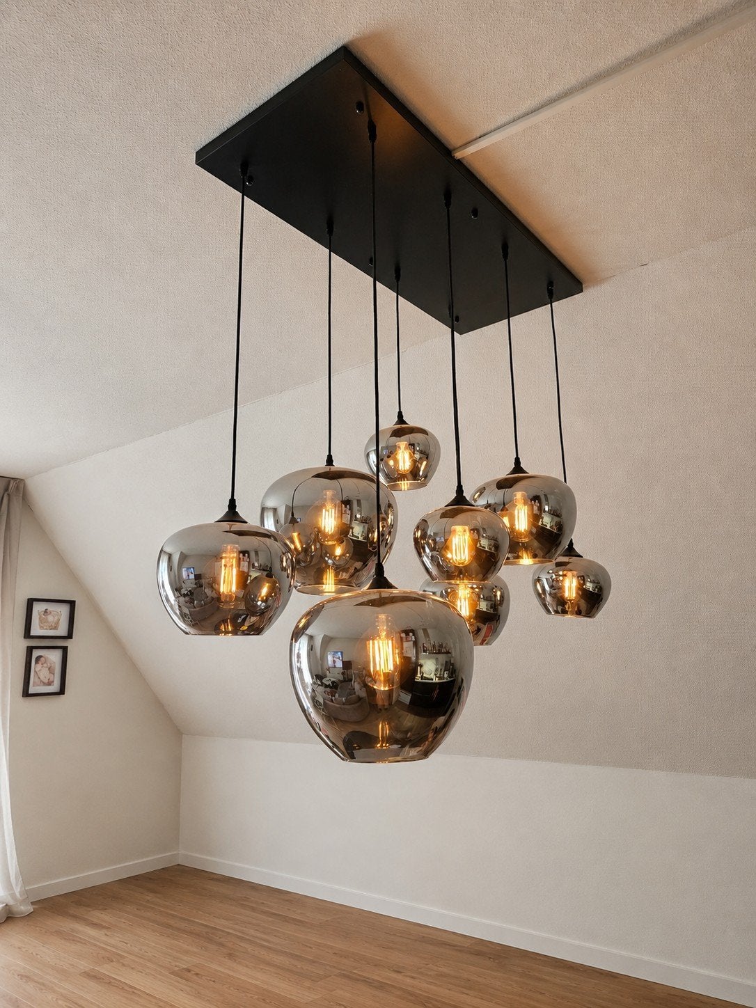 Moderne glazen hanglamp Smoke antraciet - 8 lichts, Huis en Inrichting, Lampen | Hanglampen, Ophalen, E27 (groot), Modern, Hotel Chique