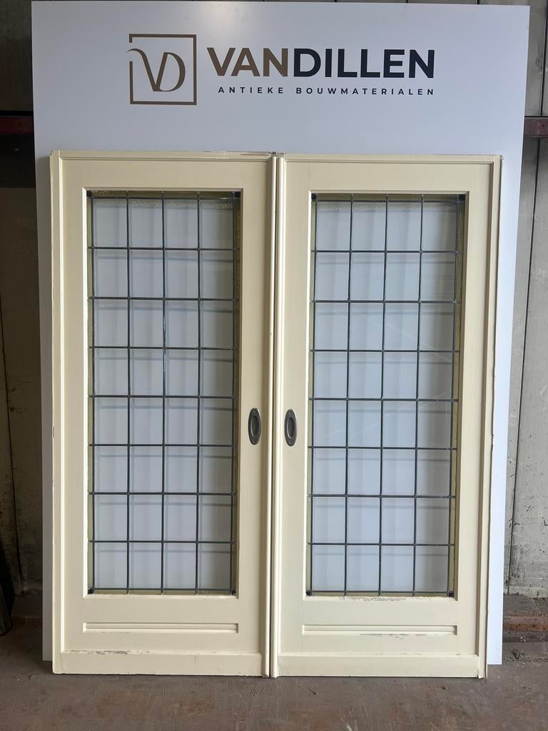 Oude ensuite schuifdeuren glas in lood kleur rand, Gebruikt, 120 cm of meer, Binnendeur, Ophalen of Verzenden