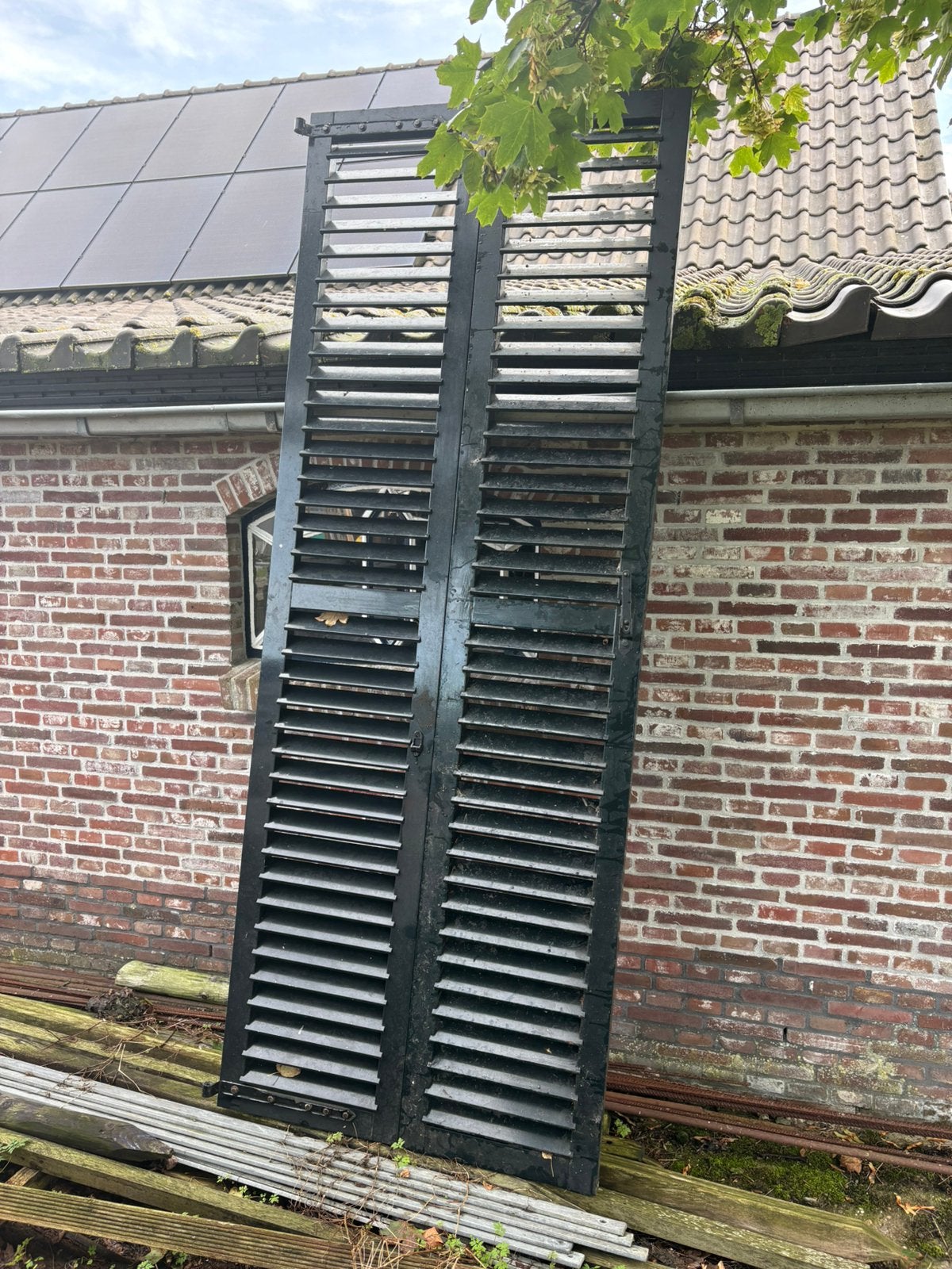 6 Lamellen louvre luiken/schutters hout, Ophalen, Gebruikt, 80 tot 100 cm, 215 cm of meer