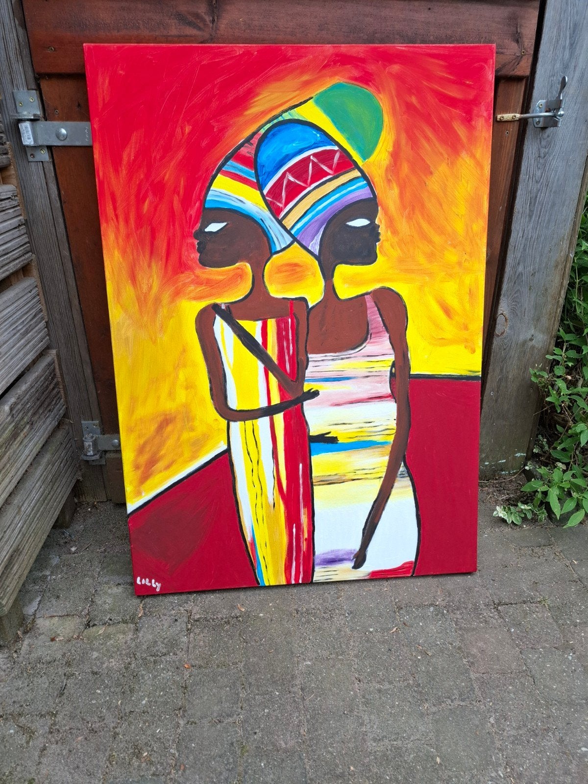 Kleurrijk Afrikaans Schilderij - Vrouwenfiguren, Ophalen, Schilderij, Afrika, Handgemaakt