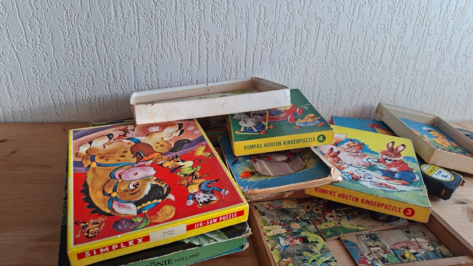 Vintage oude houten kinderpuzzels, Kinderen en Baby's, Speelgoed | Kinderpuzzels, Ophalen of Verzenden, 10 tot 50 stukjes, Gebruikt