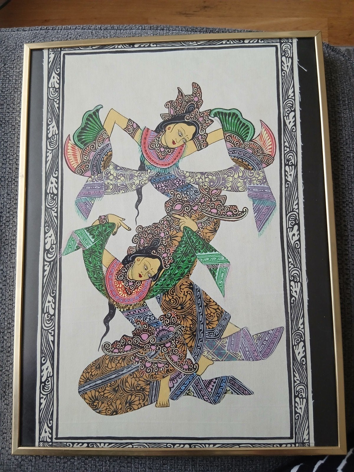 Indonesisch Balinees schilderij op stof danseressen, Ophalen of Verzenden