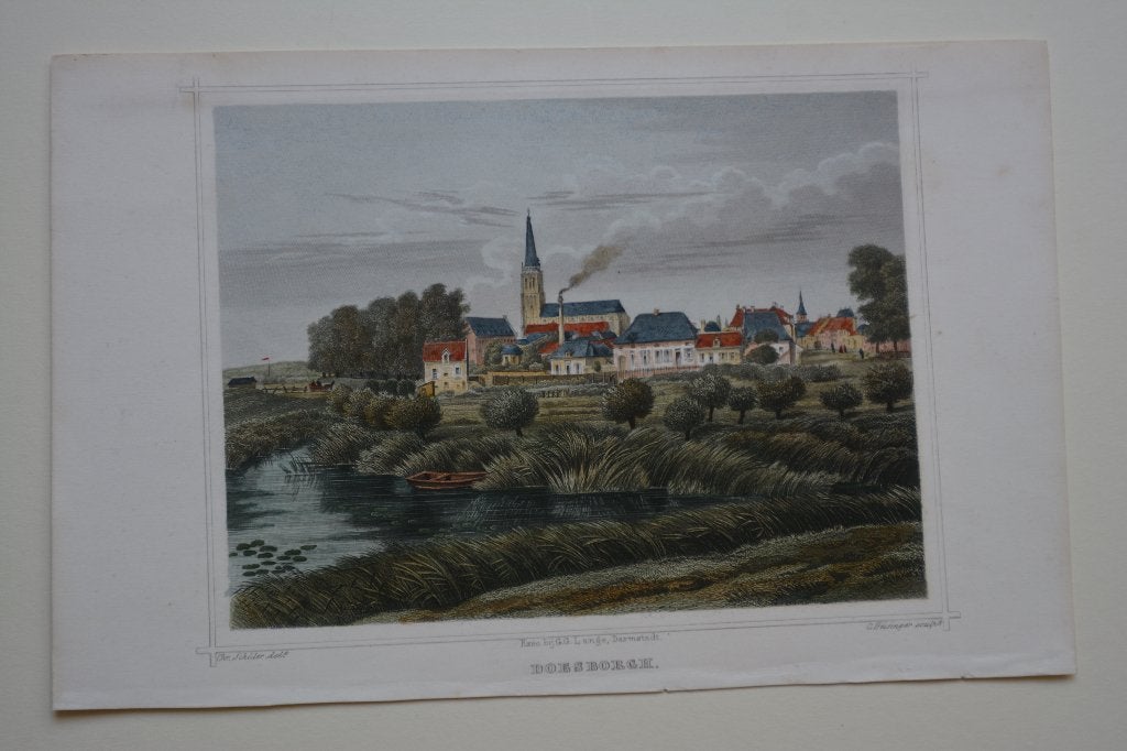DOESBURG STAD HANDGEKLEURDE STAALGRAVURE 1858 TERWEN E71, Antiek en Kunst, 1800 - 1899, Stadsgezicht, Ophalen of Verzenden, Gravure