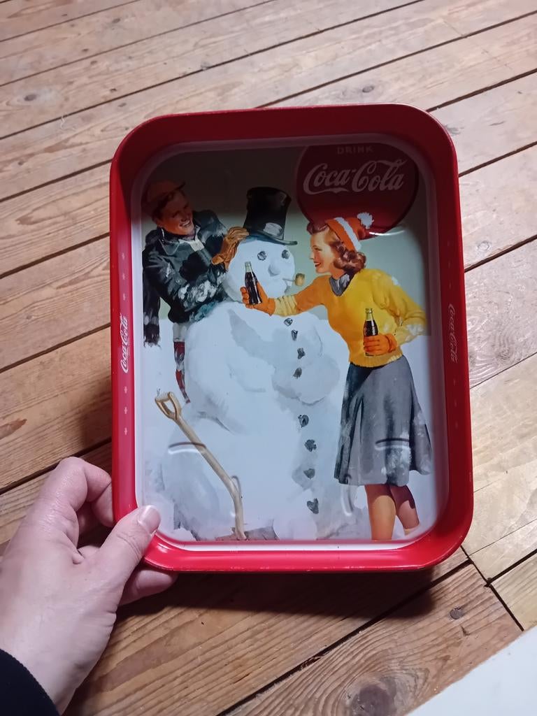 Vintage Coca-Cola dienblad met winterse afbeelding, Huis en Inrichting, Woonaccessoires | Dienbladen, Ophalen, Gebruikt, Rechthoekig