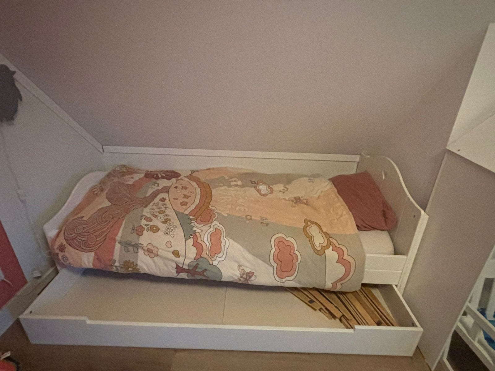 Wit bed met lade, Ophalen, 85 tot 100 cm, Gebruikt, Lattenbodem