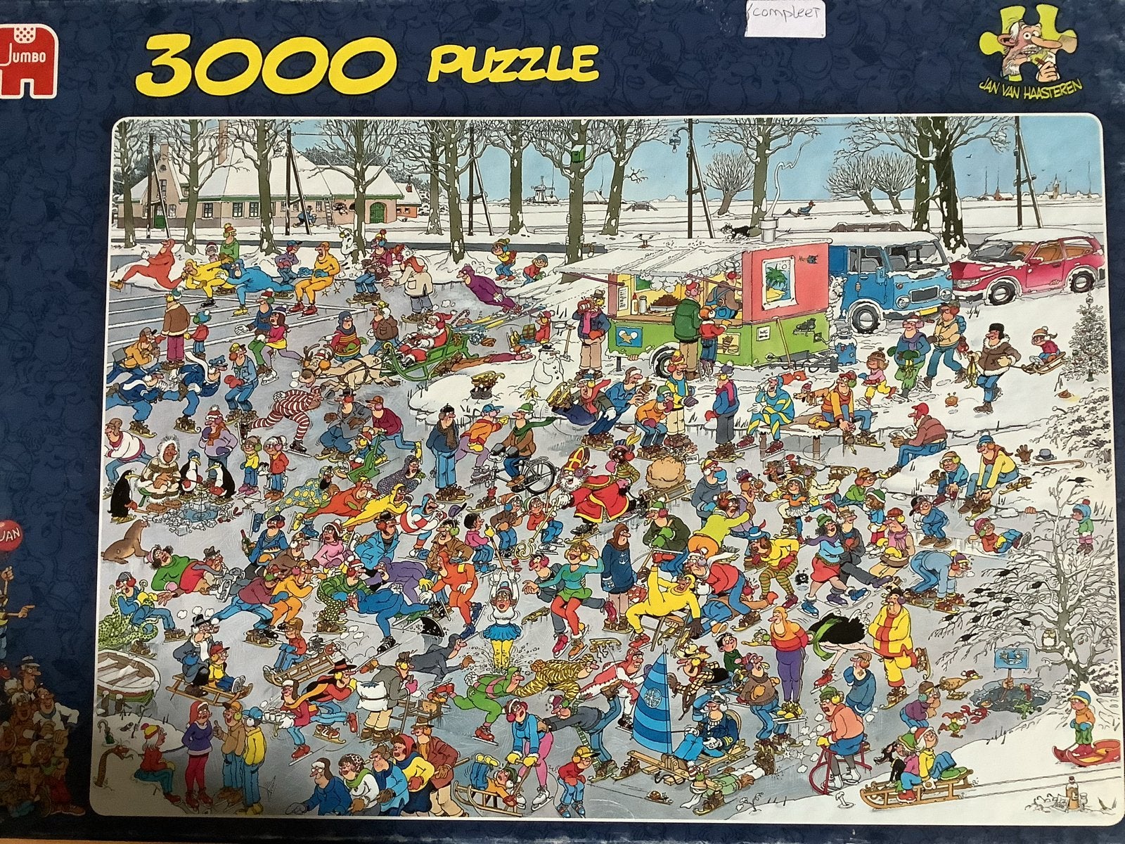 Jan van Haasteren puzzel - Op glad ijs - 3000 stukjes, Ophalen of Verzenden, Meer dan 1500 stukjes, Gebruikt, Legpuzzel