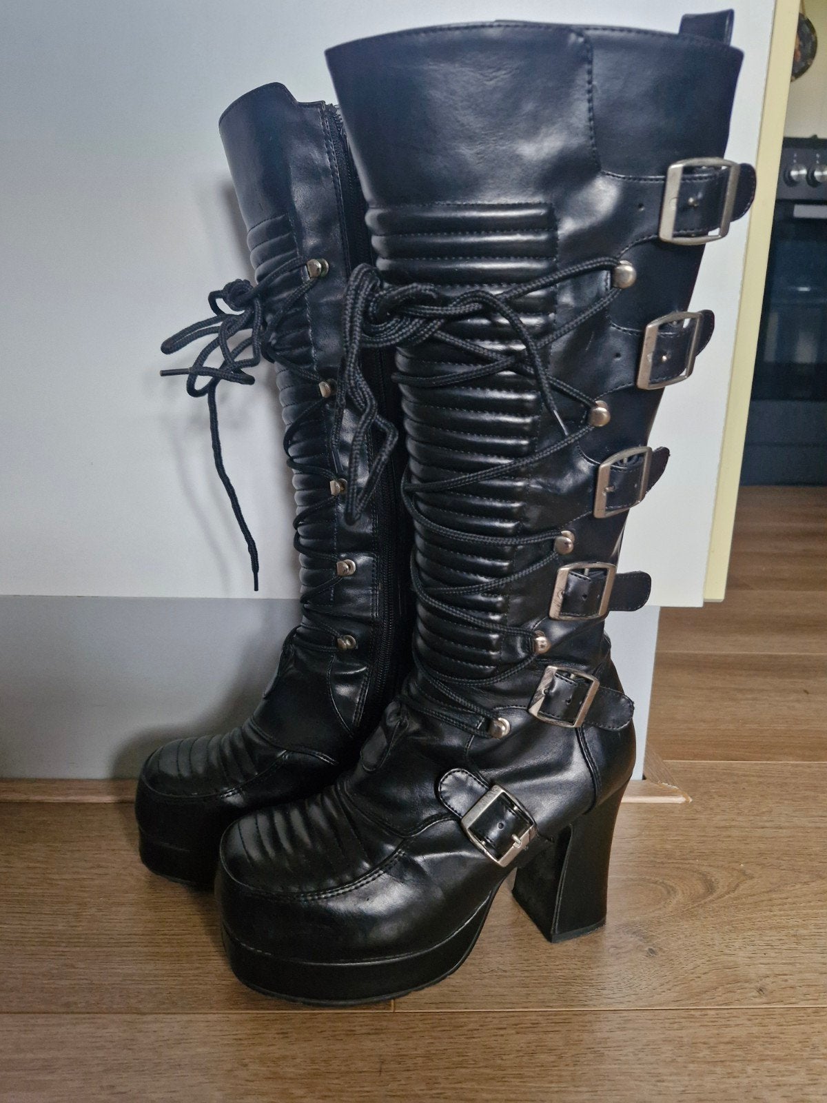 Demonia laarzen mt 37 Gothic, Hoge laarzen, Zwart, Ophalen of Verzenden, Gedragen
